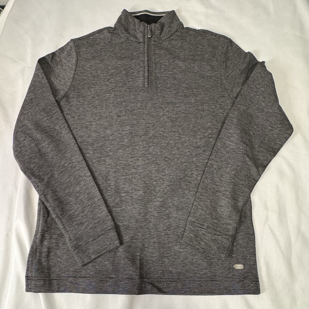 Boss Gray Stripe 1/4 Zip Pullover Long Sleeve Medium Men Immaculate! FH